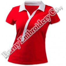 Ladies Red Short Sleeve Polyester Cotton T-Shirts Polo Shirts